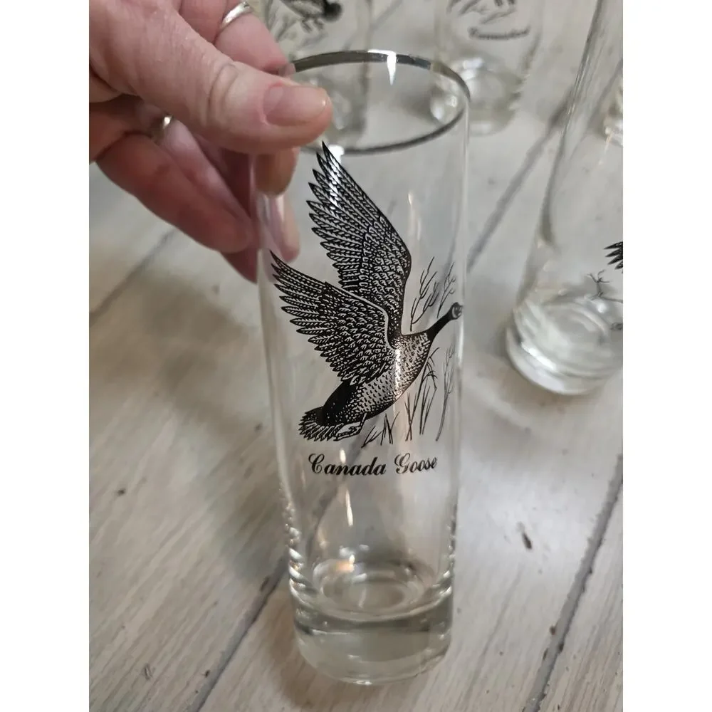 Vtg Federal Highball Glasses Canada Goose Game Birds Sportsman Barware Man Cave